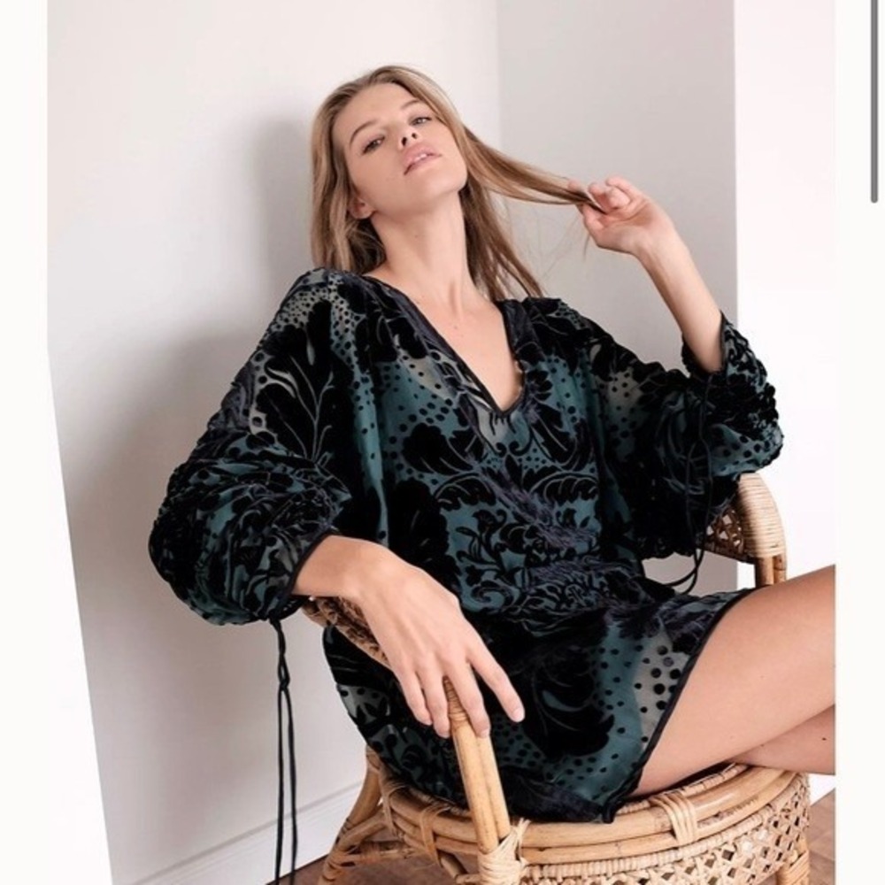 Free People Florence Frock Mini Dress Velvet Burnout Green Women's Sz S Boho B25